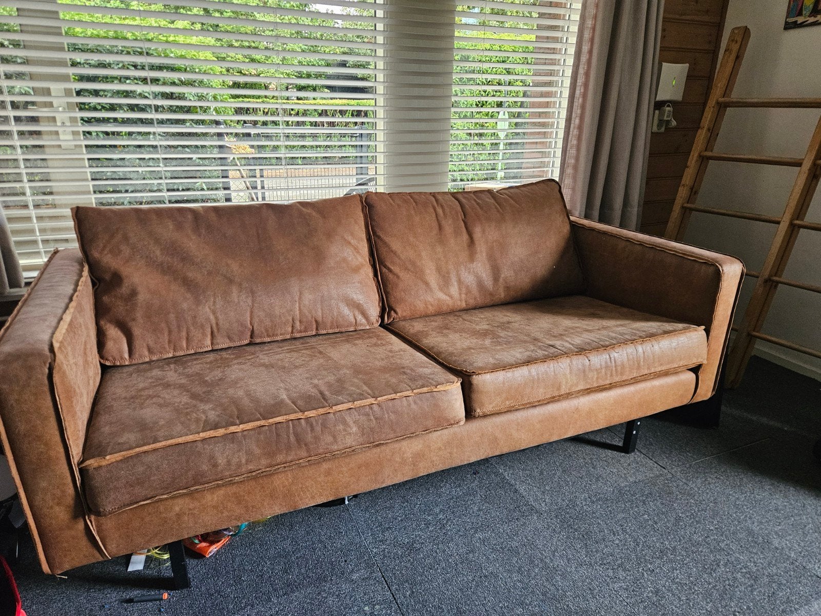 Driezits lederen bank. Gebruikt., Ophalen of Verzenden, Gebruikt, 75 tot 100 cm