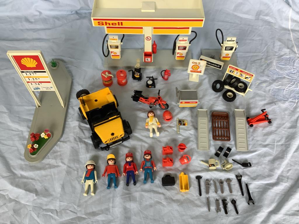 Playmobil 3437 Shell Tankstation met jeep en motor, Ophalen, Gebruikt
