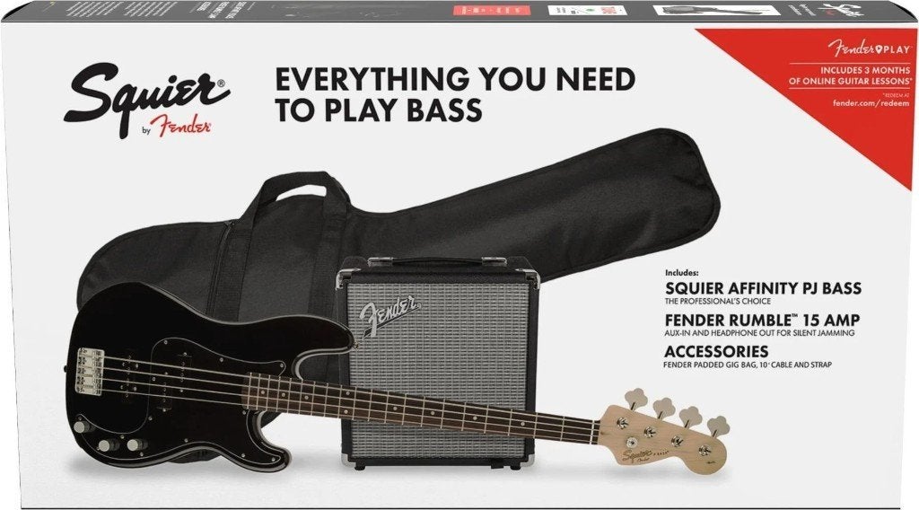 Squier PJ Bass + Fender Rumble 15 + standaard + Vox amPlug 2, Ophalen, Zo goed als nieuw, Elektrisch