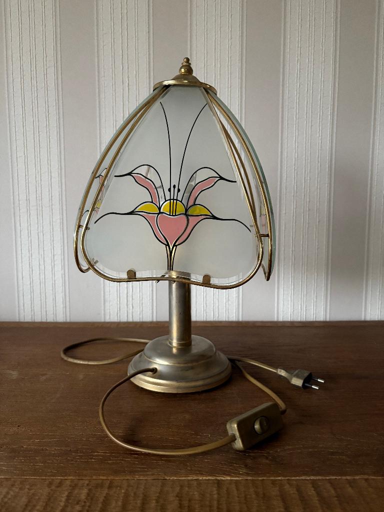 Vintage Tafellampmet Bloemen (Art Nouveau stijl), Ophalen, Gebruikt, Glas, Vintage / Art nouveau