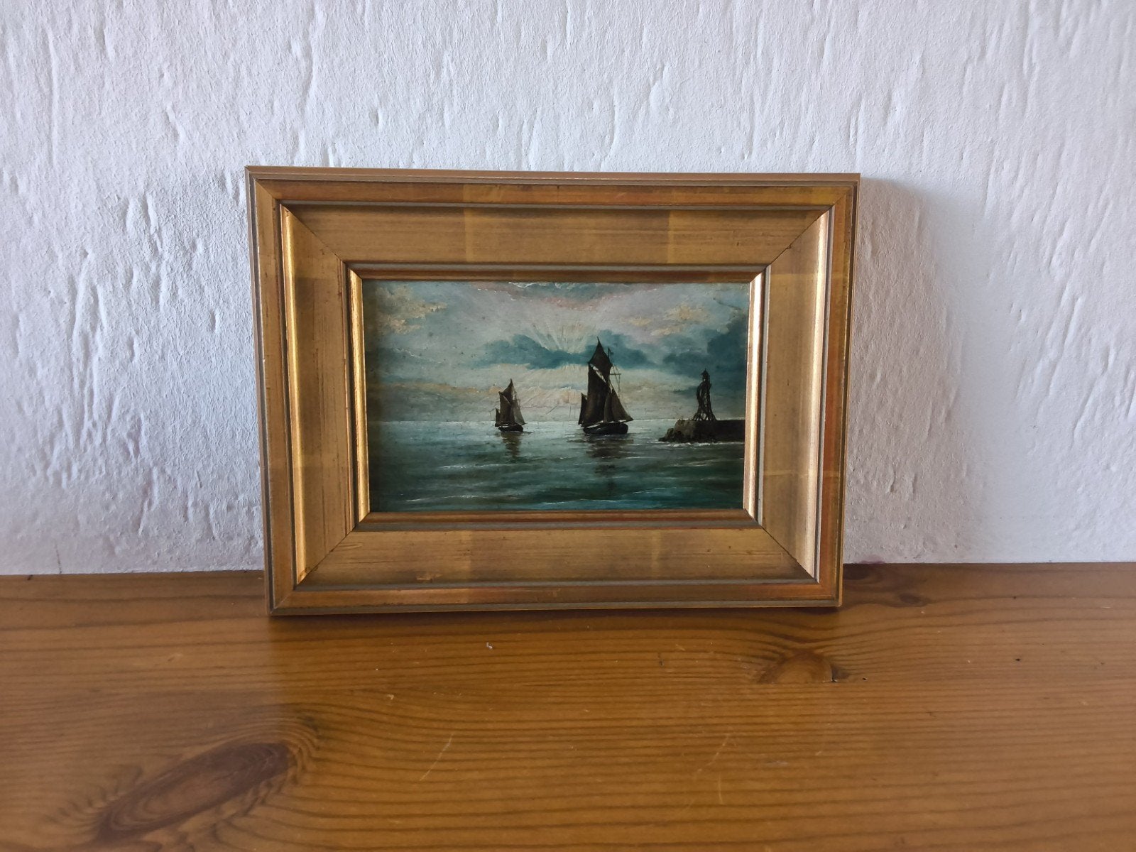 Maritiem schilderij met zeilschepen en vuurtoren, Ophalen