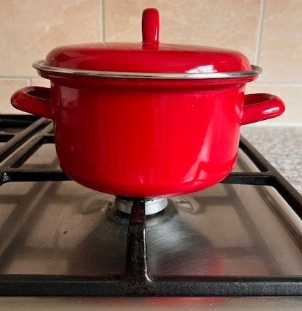 Emaille pan braadpan stoofpan sudderpan 2 liter met deksel, Braadpan, Met deksel, Ophalen of Verzenden, Zo goed als nieuw