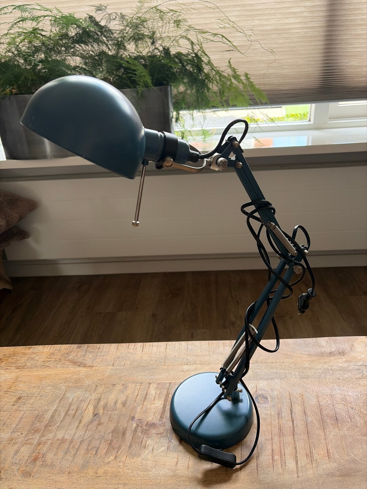 Vintage Bureaulamp - Blauw, Verstelbaar, E14 Fitting, Gebruikt, Vintage, E14 (klein), Metaal