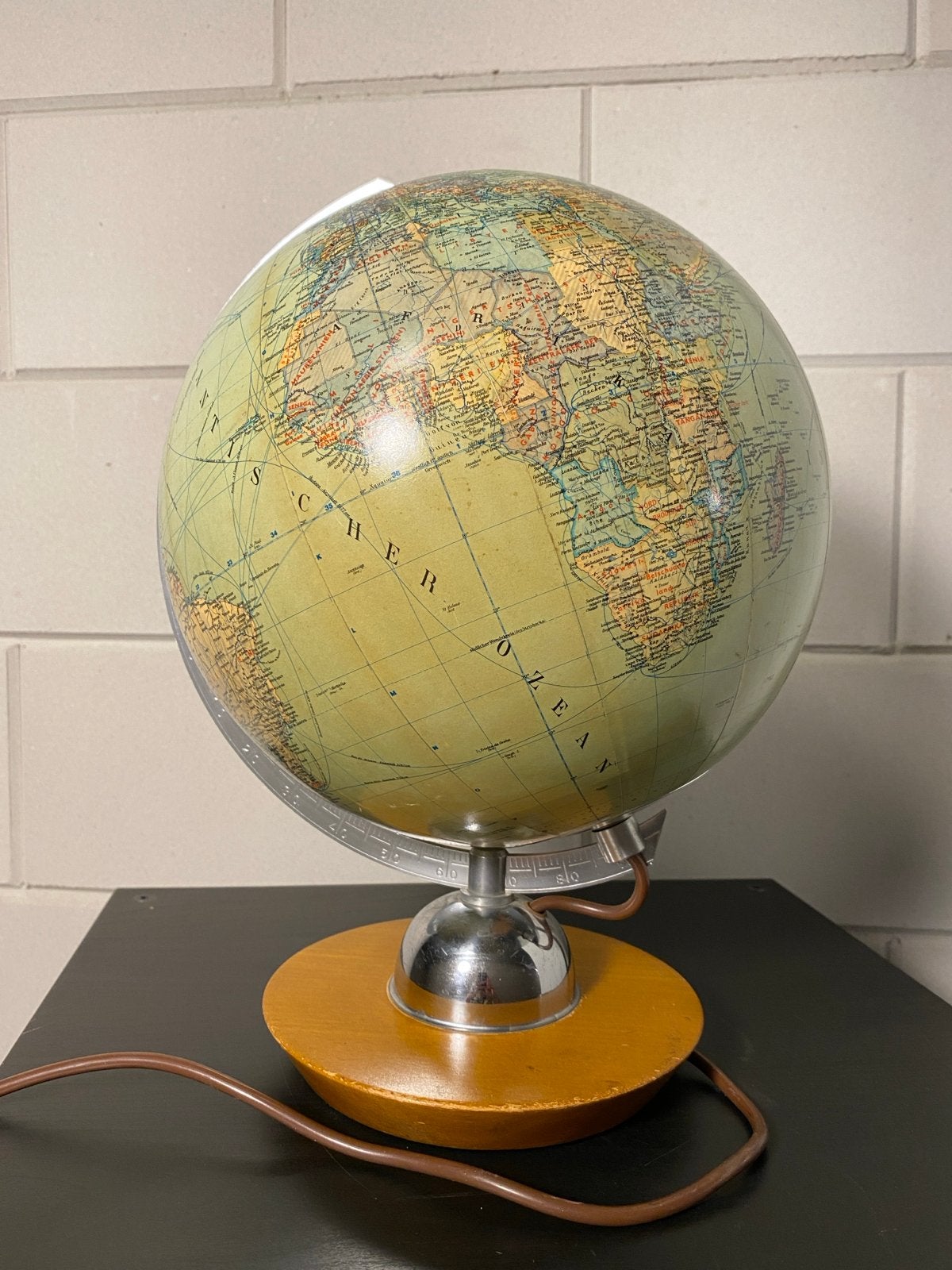 Vintage glazen JRO Globus Wereldbol met Verlichting, Ophalen, Verlicht, Gebruikt