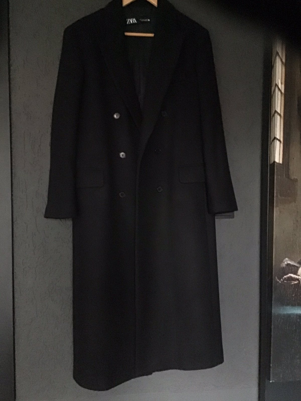 Zwarte lange jas van Zara, maat M (zara), Kleding | Heren, Ophalen of Verzenden, Zo goed als nieuw, Maat 48/50 (M), Zwart