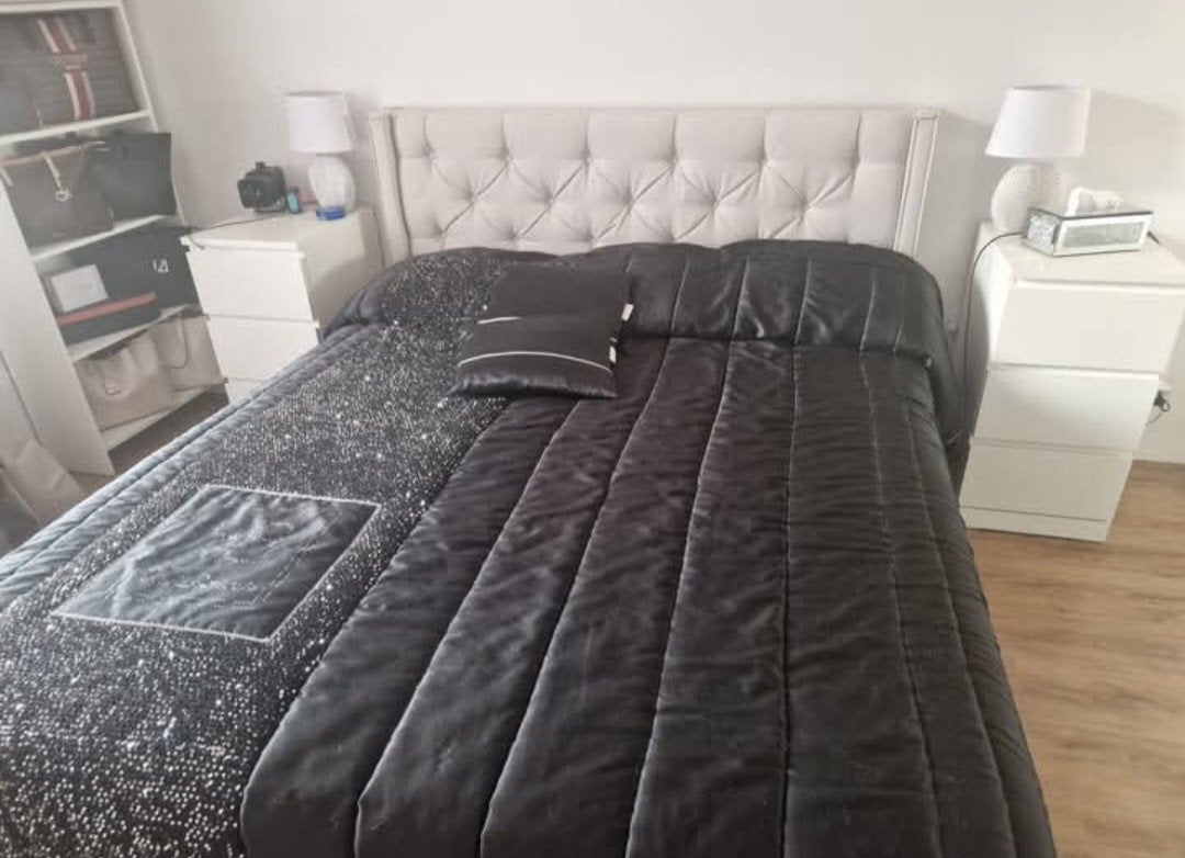 Tweepersoonsbed met opbergruimte ZONDER MATRAS 180x200, Ophalen, Beige, Tweepersoons, Zo goed als nieuw