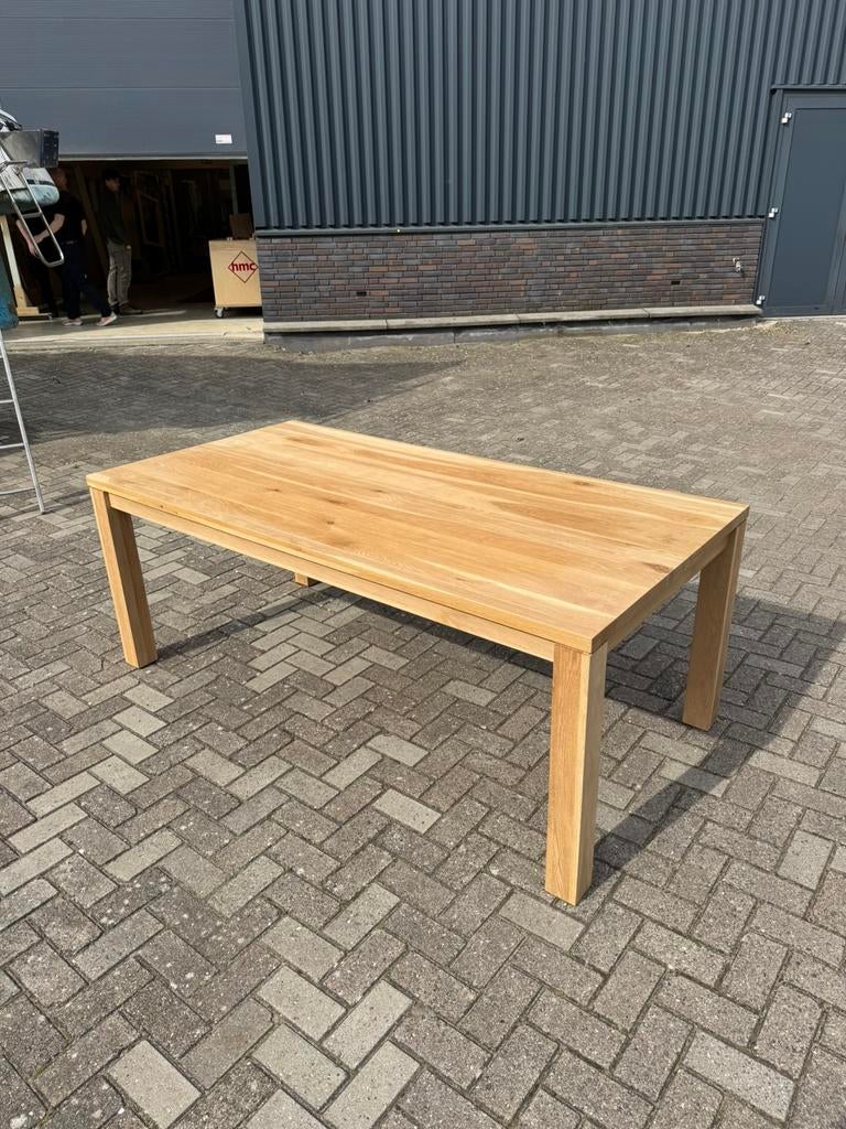 Massief eiken eettafel – 200x100 cm, Ophalen, Eikenhout, 50 tot 100 cm, Zo goed als nieuw