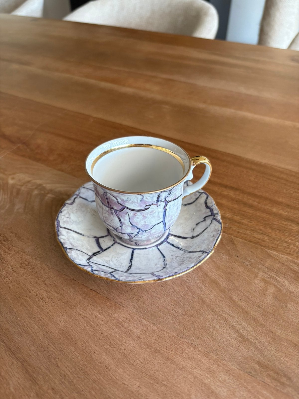 Vintage Bavaria Germany kop & schotel –lila marmer –goudrand, Ophalen