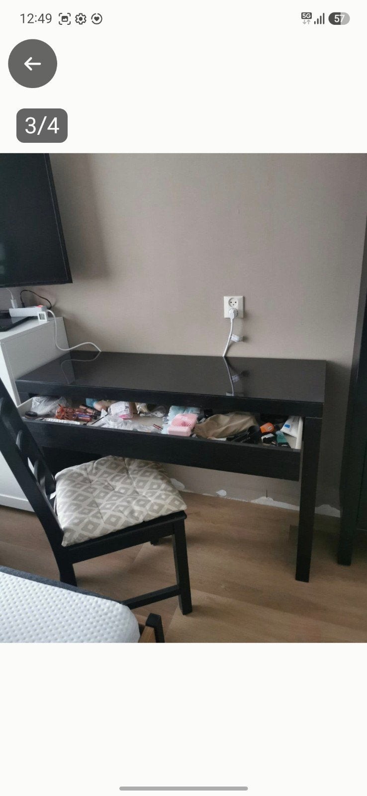 Zwarte ikea malm bureau met stoel, Huis en Inrichting, Ophalen, Gebruikt, Hout, Computerbureau