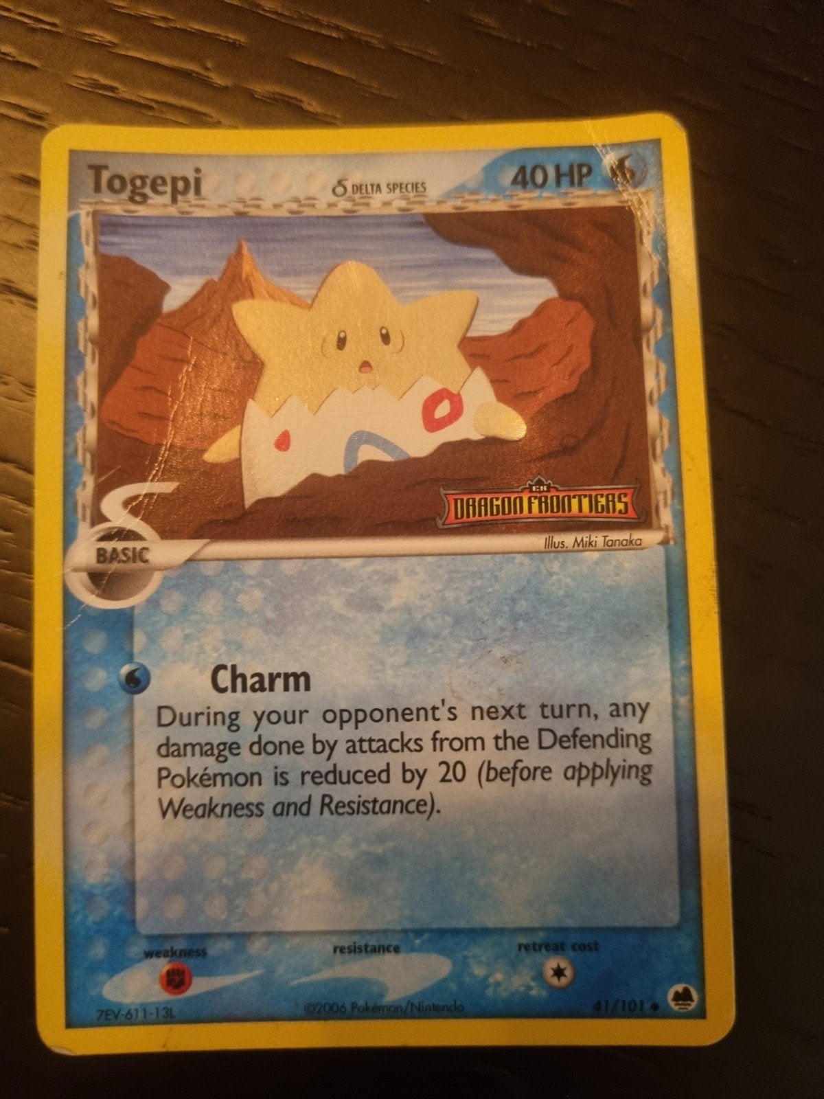 togepi 41/101 dragon frontiers HOLO STAMPED € 9, Ophalen of Verzenden, Gebruikt, Losse kaart, Foil