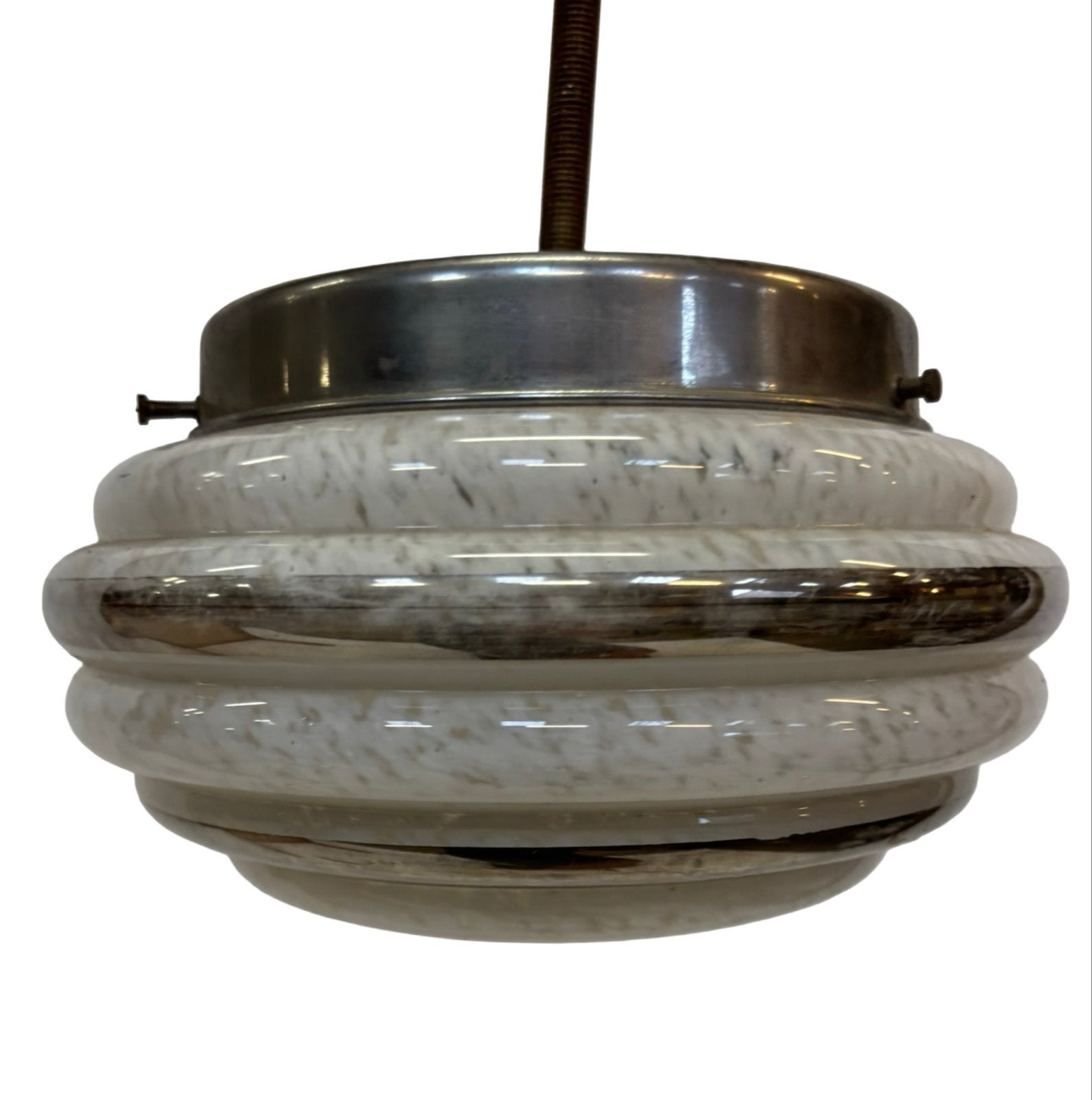 Vintage Art Deco Plafondlamp - Melkglas met Chroom, Ophalen of Verzenden