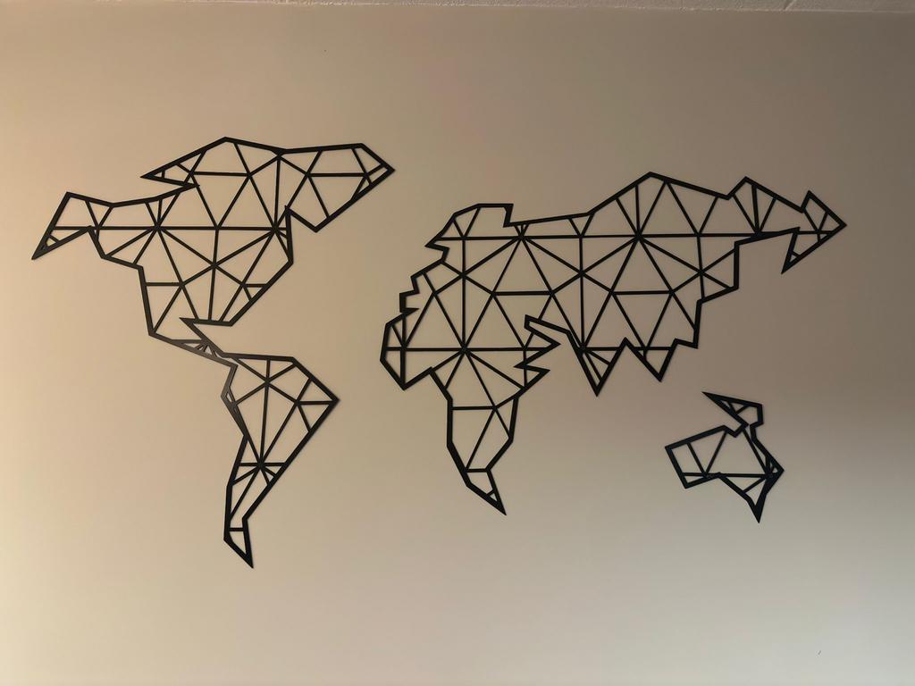 Wanddecoratie Wereldkaart Metaal Zwart Geometrisch Design, Ophalen, Metaal, Wandsculptuur, Zwart