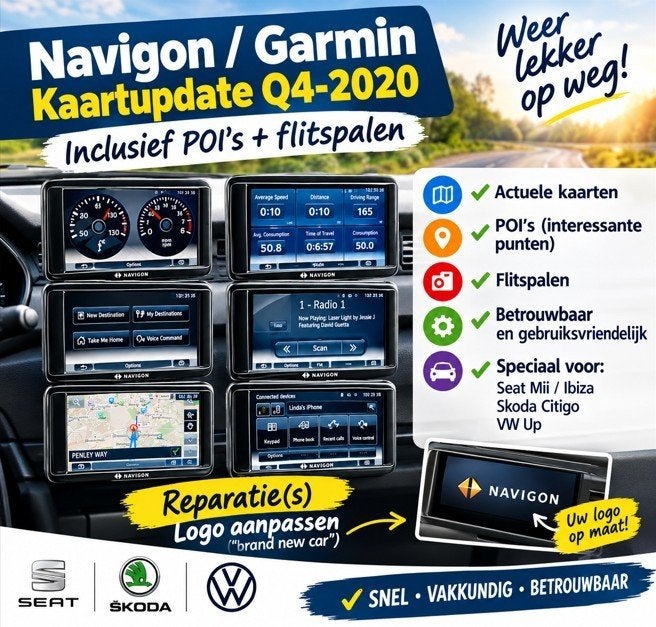 ✅ Reparatie navigatie, Seat Mii/Ibiza, Skoda Citigo, VW Up, Update, Navigon - Garmin, Nieuw, Ophalen of Verzenden