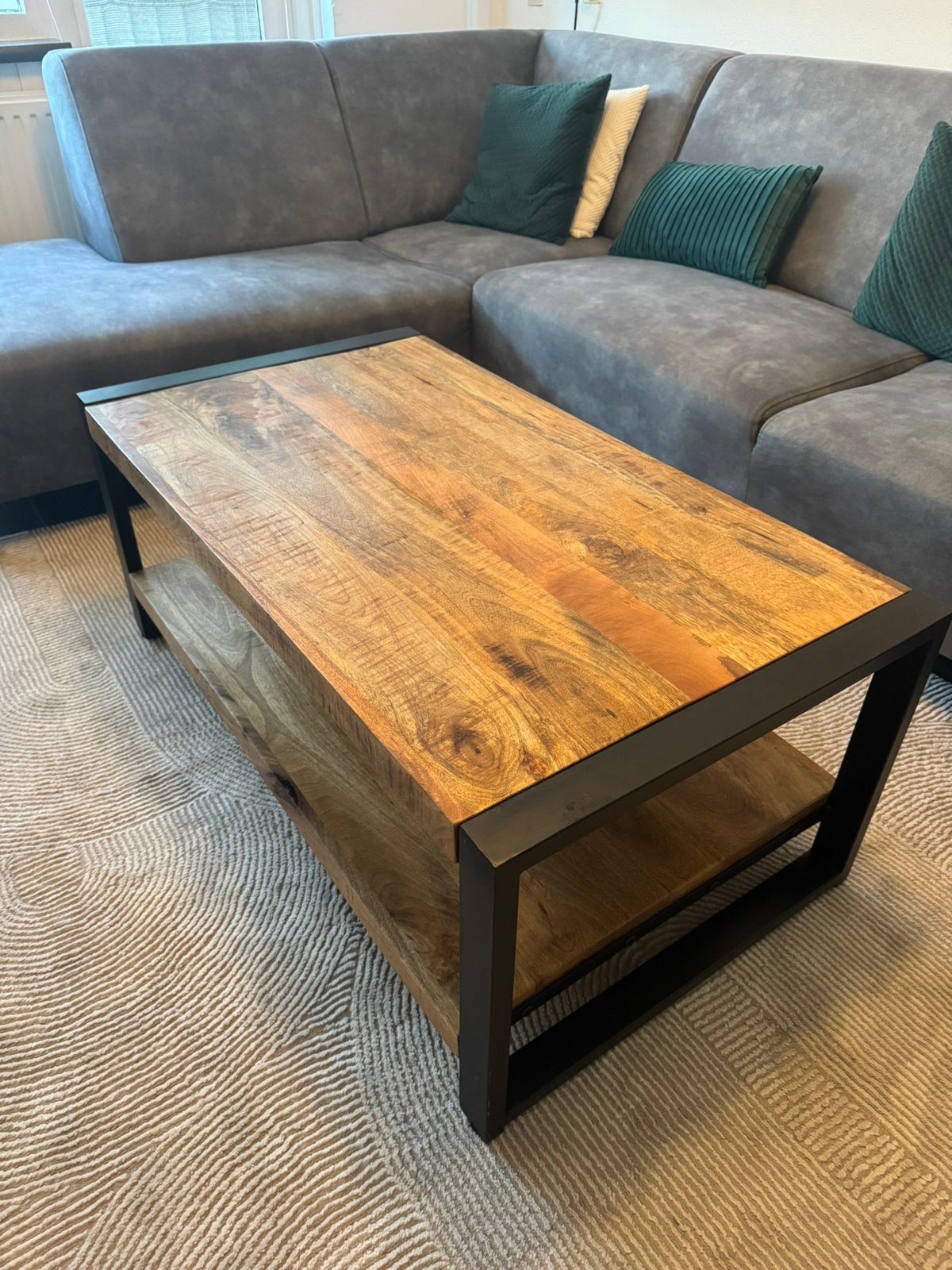 Mangohout salontafel, Ophalen, Zo goed als nieuw, Rechthoekig, 50 tot 100 cm