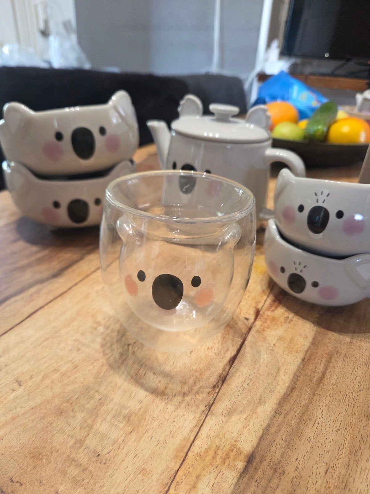 Leuke Koala theeset met theepot, kopjes en schaaltjes & glas, Huis en Inrichting, Ophalen, Hema, Zo goed als nieuw, Kom(men)
