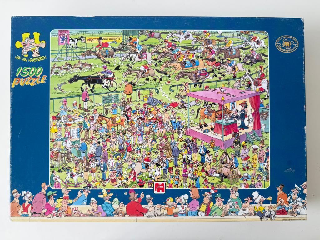 Puzzel Ascot Paardenrace 1500 stukjes / Jan van Haasteren, Ophalen of Verzenden, 500 t/m 1500 stukjes, Gebruikt, Legpuzzel