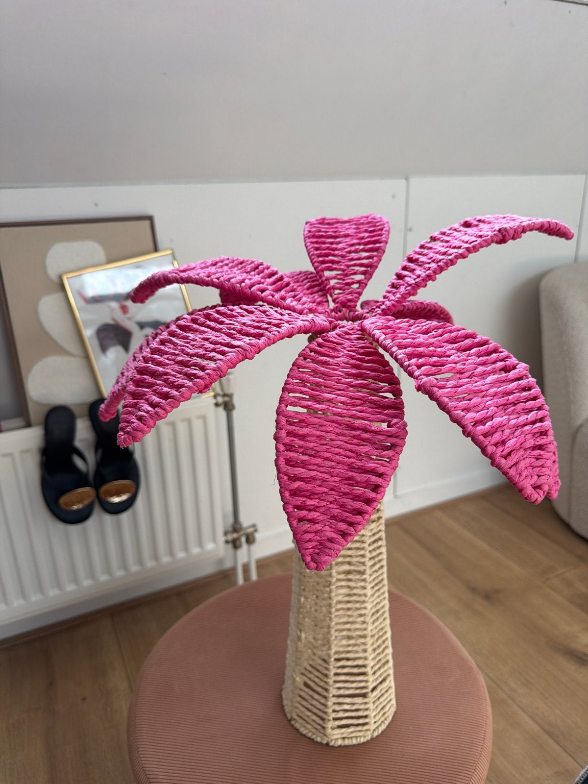 Decoratieve palmboom van raffia - Roze, Ophalen, Roze, Zo goed als nieuw, Natuurlijk materiaal