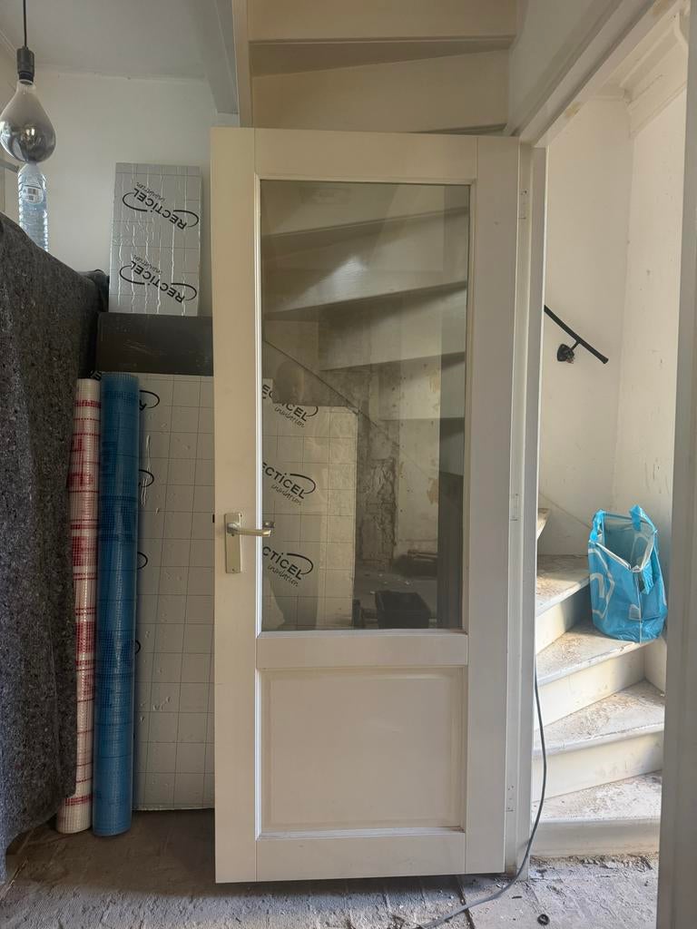 Witte binnendeur met glas, 208x83x4 cm, Ophalen, Gebruikt, 80 tot 100 cm, Binnendeur