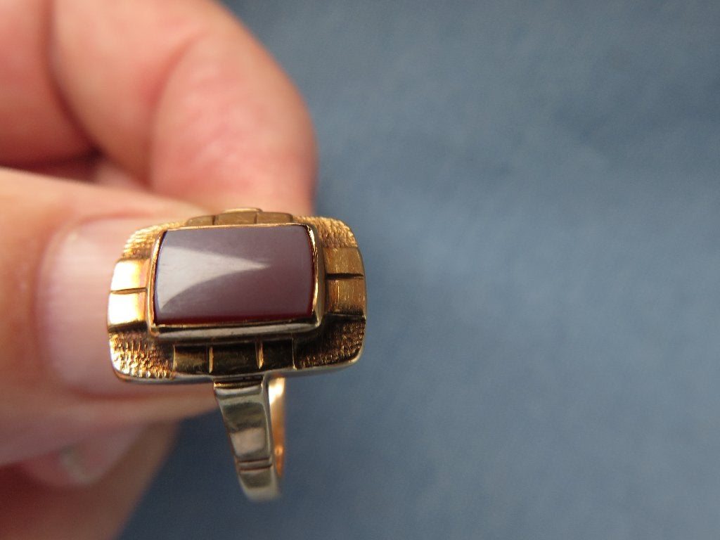 Antieke Art deco ring met steen in 14 karaat goud, Ophalen of Verzenden, Goud, Ring