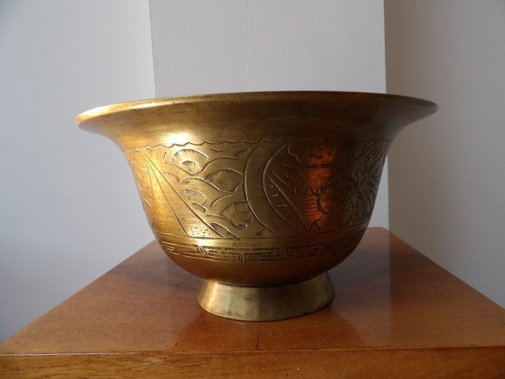 Antieke Chinese Bronzen Kom met Gedetailleerde Gravures, Ophalen of Verzenden