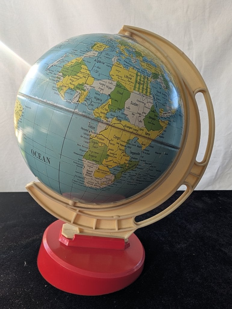 Vintage blikken wereldbol West-Germany 17cm, Draaibaar, Ophalen of Verzenden, Zo goed als nieuw, Metaal