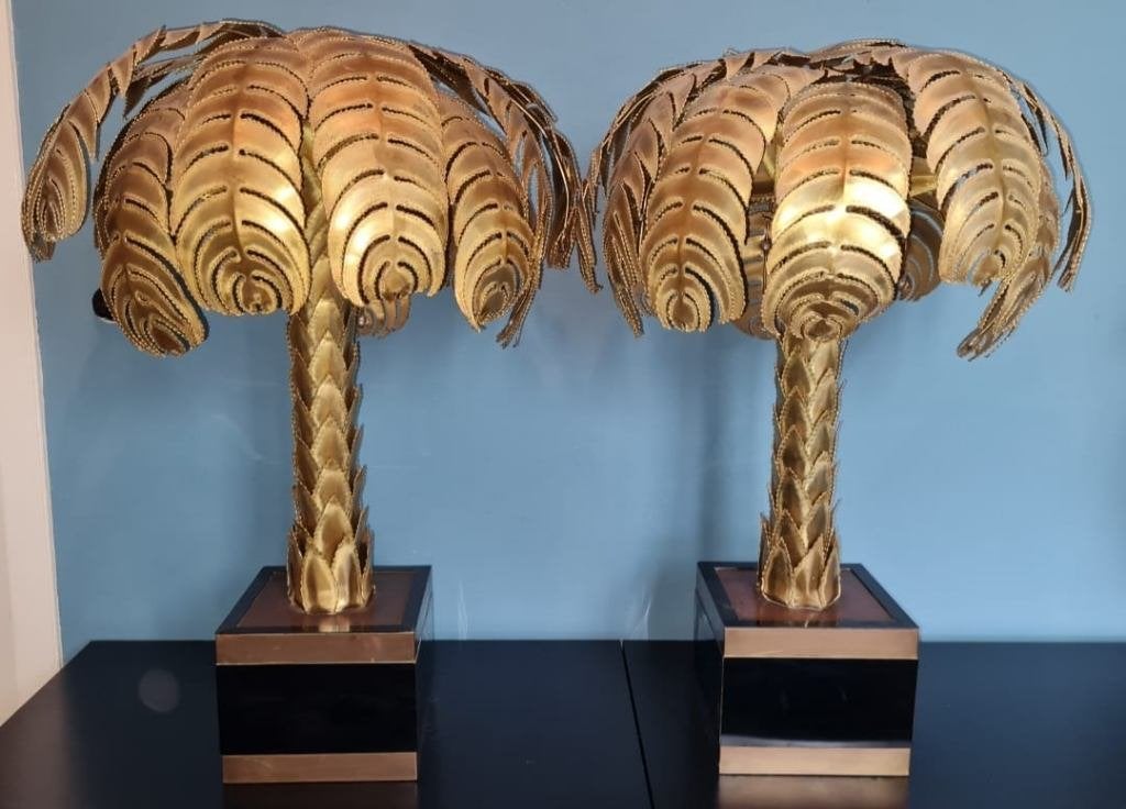 Set van 2 vintage messing palmboomlampen – Maison Jansen, Ophalen