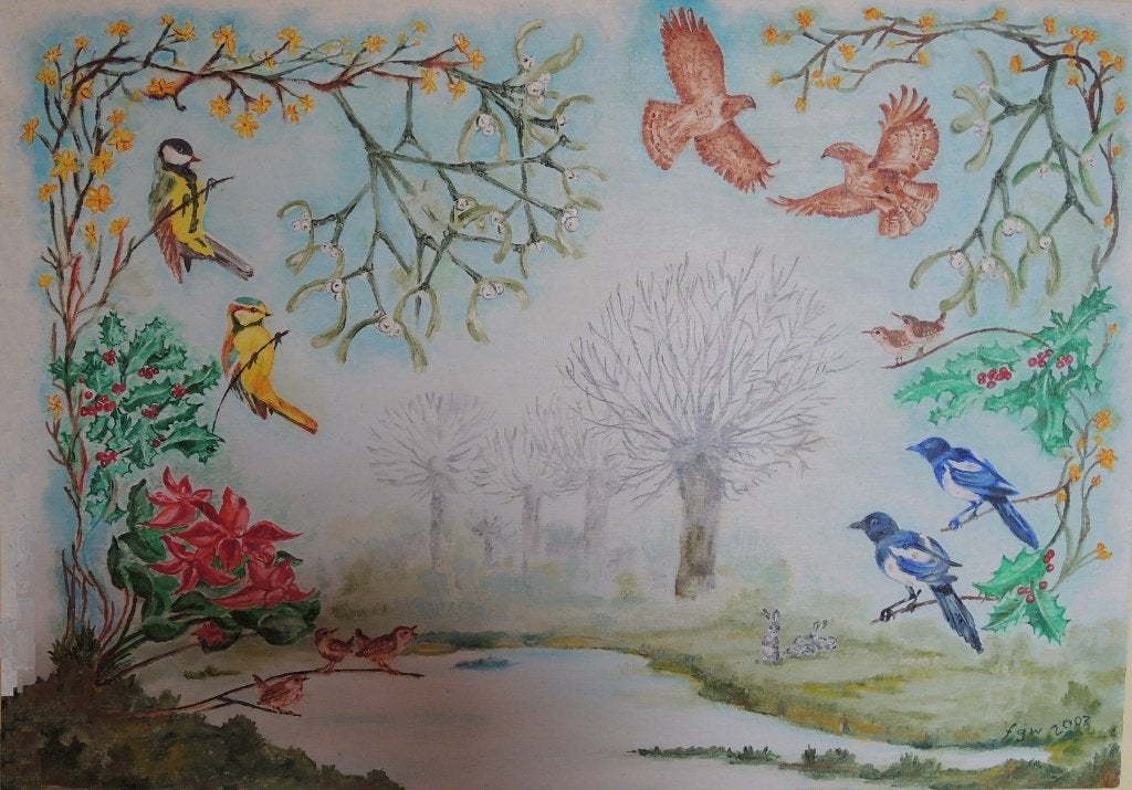 Schilderij Winter, Paneel, Handgeschilderd, Ophalen of Verzenden, Landschap