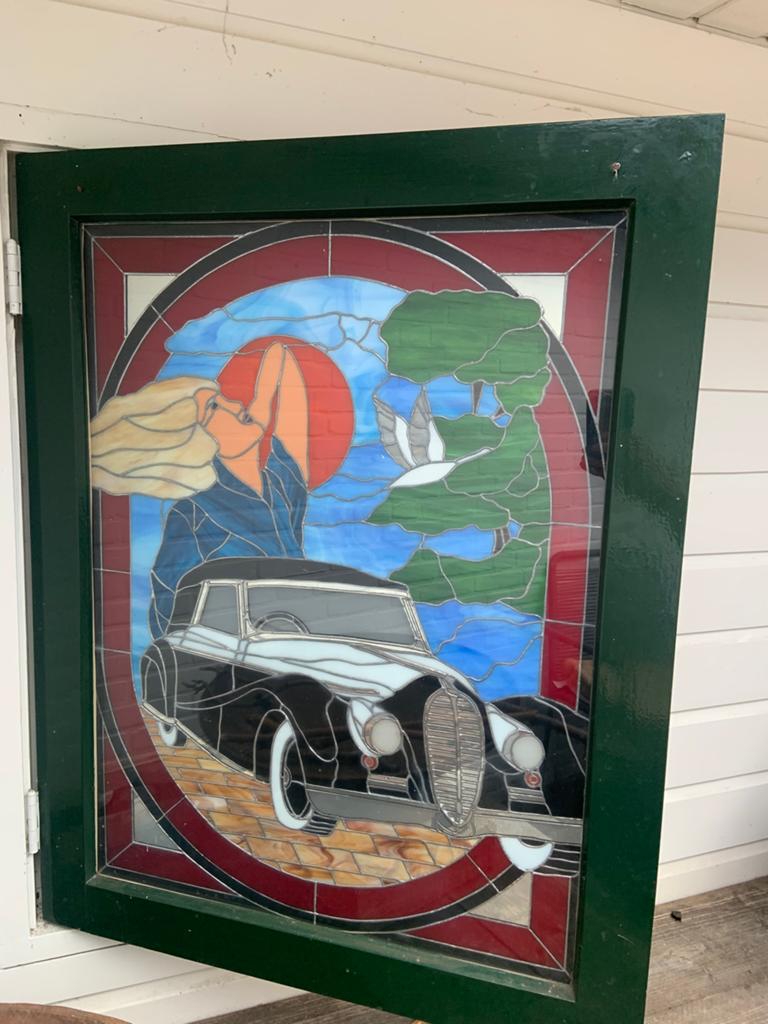 Oldtimer glas in lood in kozijn, Ophalen