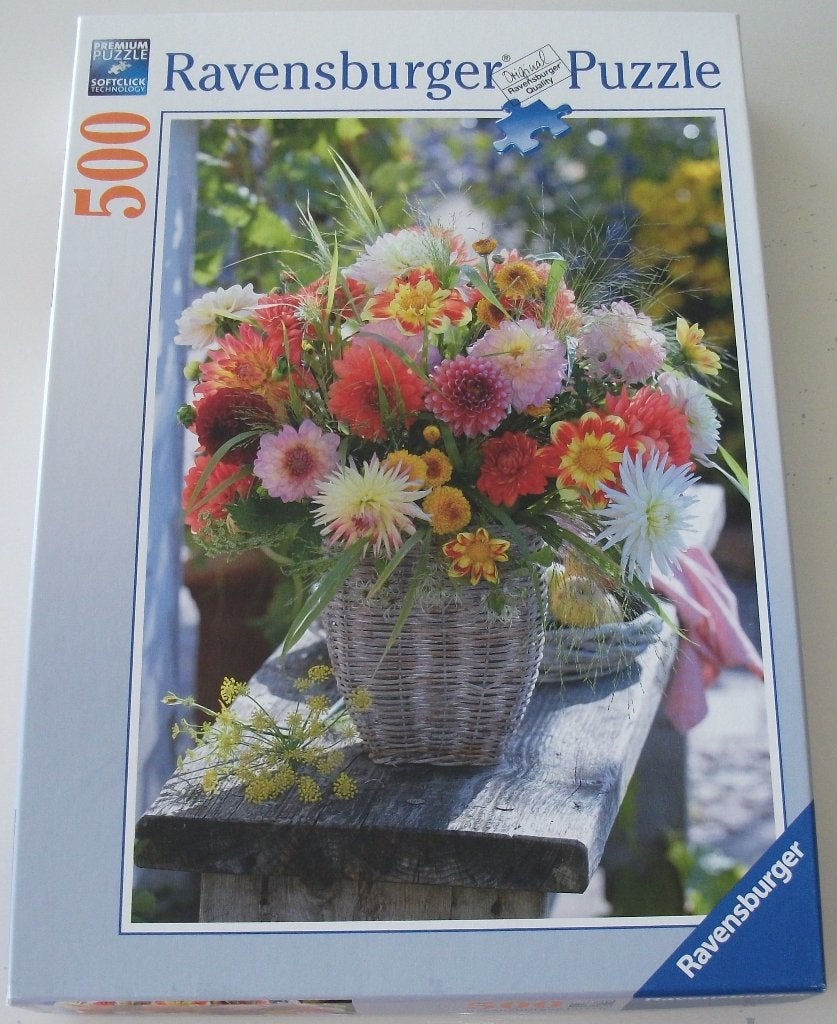 Puzzel *** BOEKET DALIA'S *** 500 stukjes Ravensburger, Ophalen of Verzenden, 500 t/m 1500 stukjes, Zo goed als nieuw, Legpuzzel