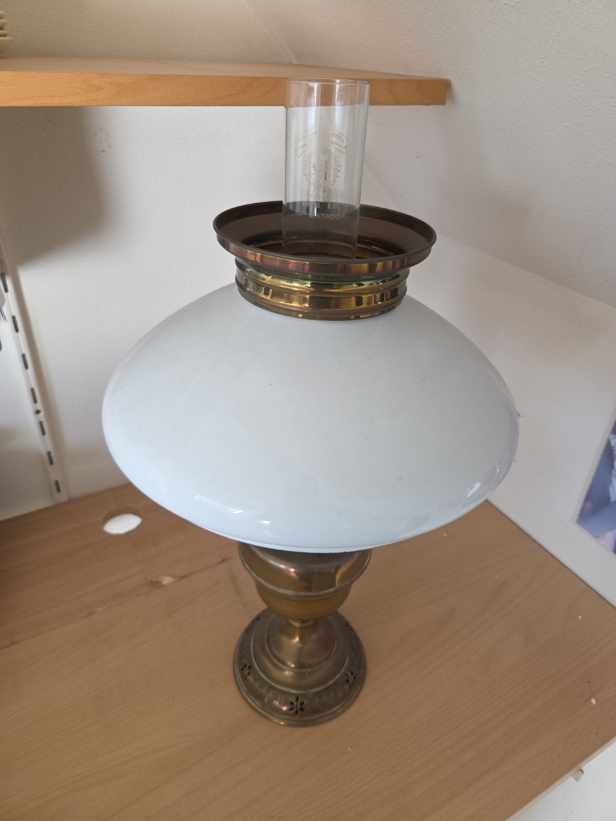 Vintage olielamp met originele Prima Matador-glasschoorsteen, Ophalen