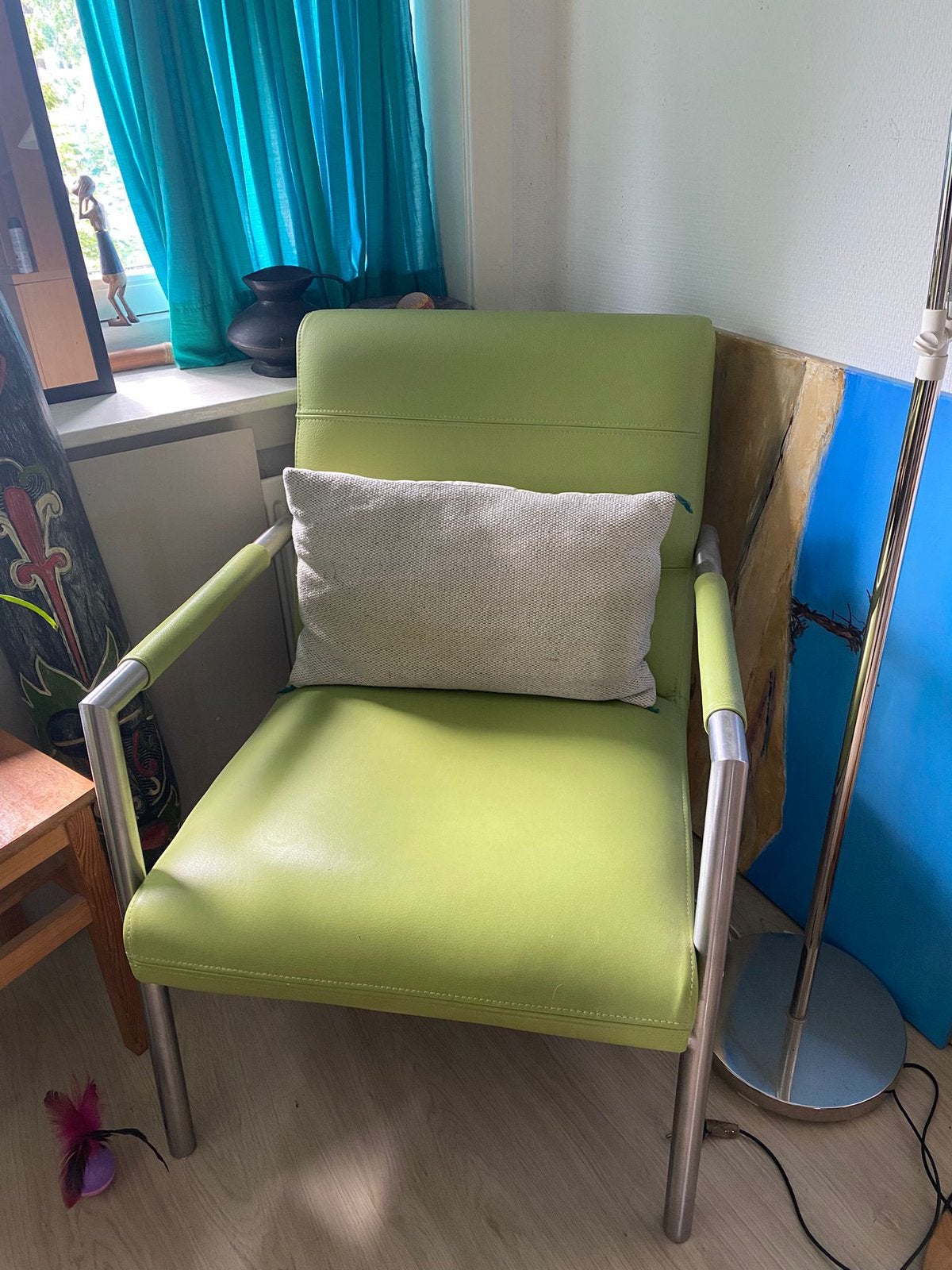 Set retro Kalfslederen fauteuils jaren 70 Groen, Ophalen of Verzenden, Zo goed als nieuw, 50 tot 75 cm, Leer
