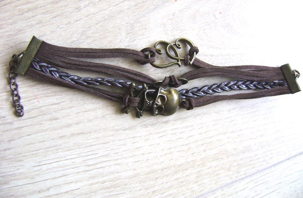 steampunk doodshoofd post-apoc armband leer gothic rock punk, Overige materialen, Bruin, Verzenden, Nieuw