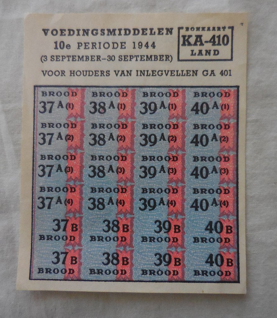 Imitatie bonkaart voor brood, ter herinnering aan de oorlog, Ophalen, Tweede Wereldoorlog, Gelezen