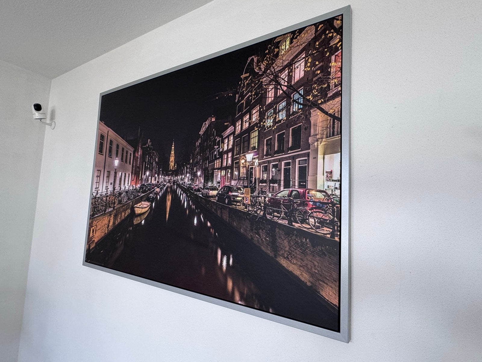 Prachtige Amsterdamse gracht bij nacht - Foto op canvas, Ophalen, 125 cm of meer, Zo goed als nieuw, Foto of Poster