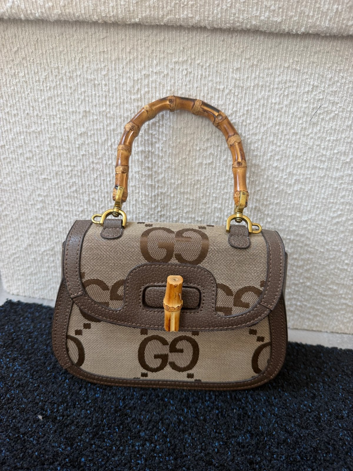 Gucci Bamboo Mini Tasje - Bruin GG Monogram, Ophalen of Verzenden, Zo goed als nieuw, Bruin, Avondtasje