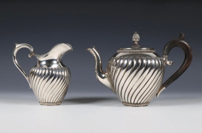 2-Delig zilveren theeservies, Bonebakker Amsterdam 1898., Ophalen of Verzenden, Zilver