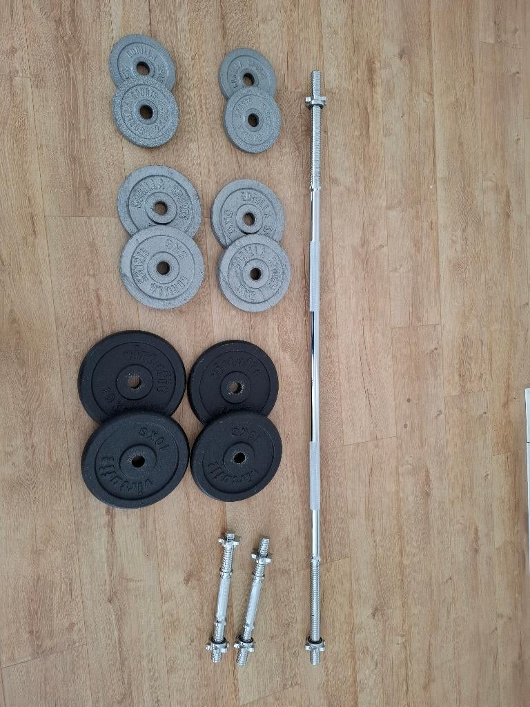 Halterset Halterstang Bankje / Dumbbells Bellbar FitnessBank, Sport en Fitness, Fitnessmaterialen, Ophalen, Zo goed als nieuw
