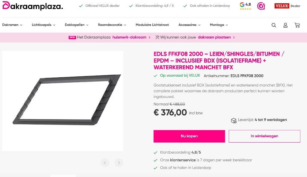 EDLS FFKF08 2000 - EDLS FFKF08 Leien/Shingles/Bitumen, Doe-het-zelf en Verbouw, Ophalen, Nieuw, 160 cm of meer, Dakraam
