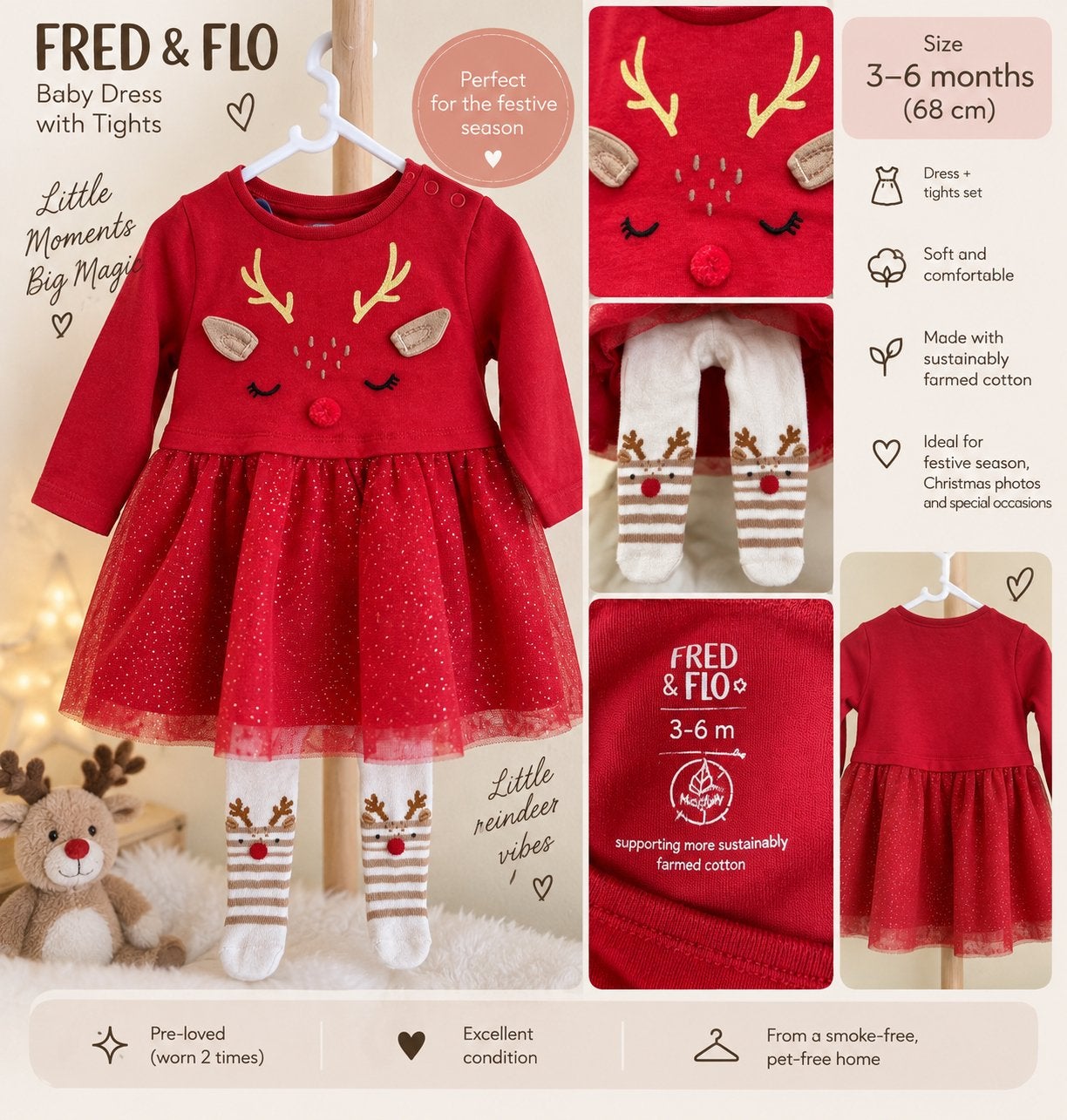 Fred & Flo kerstjurk met maillot 3-6 maanden / 68 cm, Ophalen of Verzenden, Zo goed als nieuw, Meisje, Setje