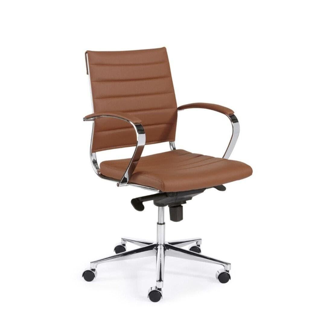 MN Espinoza Bureaustoel Lage Rug Cognac Kunstleder Chroom, Huis en Inrichting, Bureaustoelen, Zwart, Nieuw, Ophalen of Verzenden