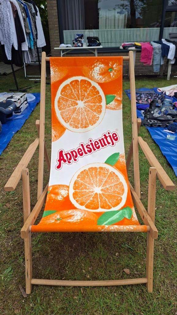 Vintage strandstoel, Ophalen, Zo goed als nieuw, Hout, Inklapbaar