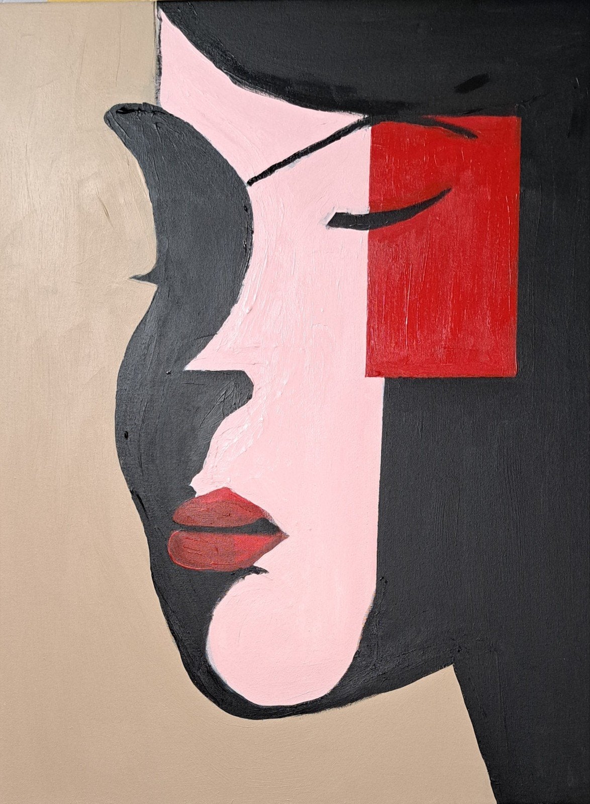 Abstract Portret: Vrouw met Rode Accent, Ophalen