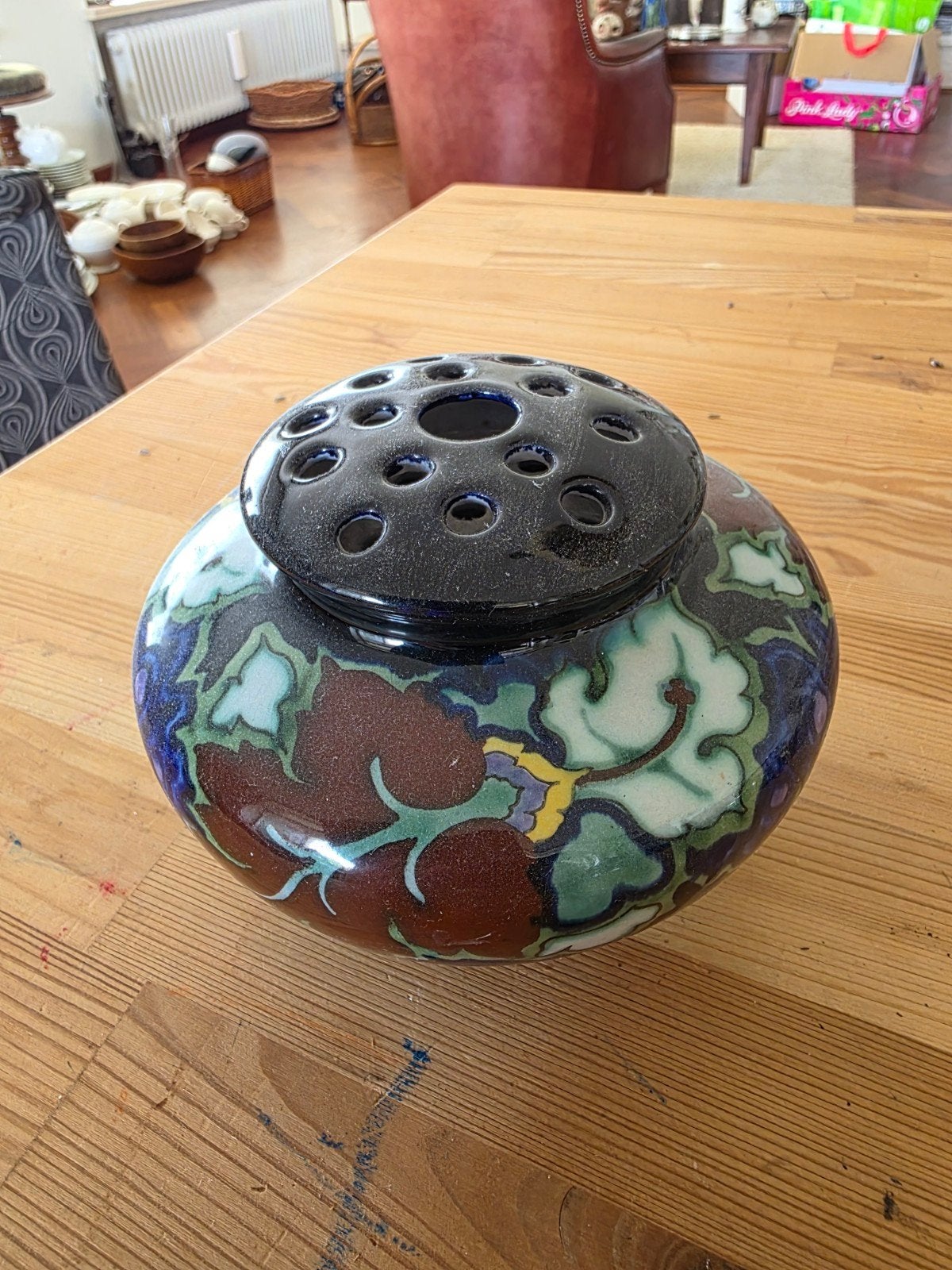 Antieke Regina Gouda Cordoba bloempot met deksel, Ophalen