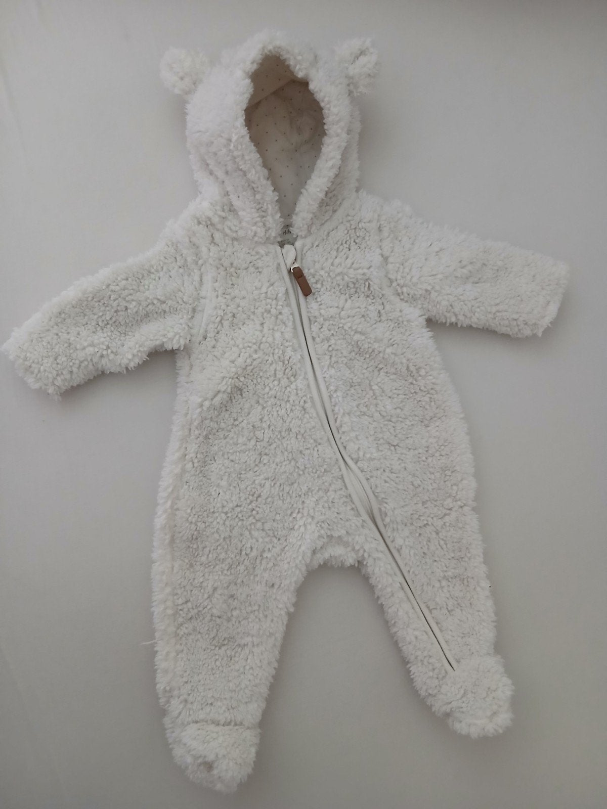 H&M Witte Teddy Jumpsuit met Oren - Maat 56 (1-2M), Kinderen en Baby's, Babykleding | Maat 62, Jongetje of Meisje, H&M, Ophalen of Verzenden