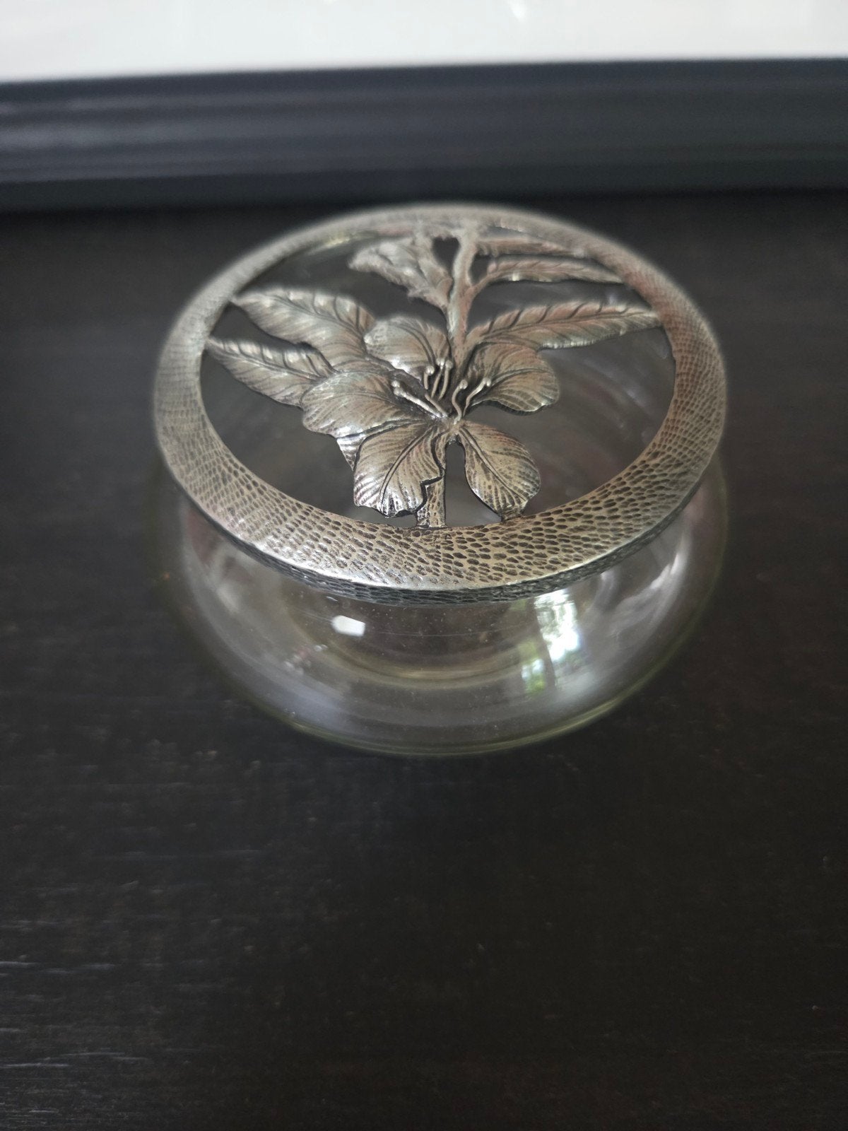 vintage glazen potpourri-pot met een tinnen deksel, Ophalen of Verzenden