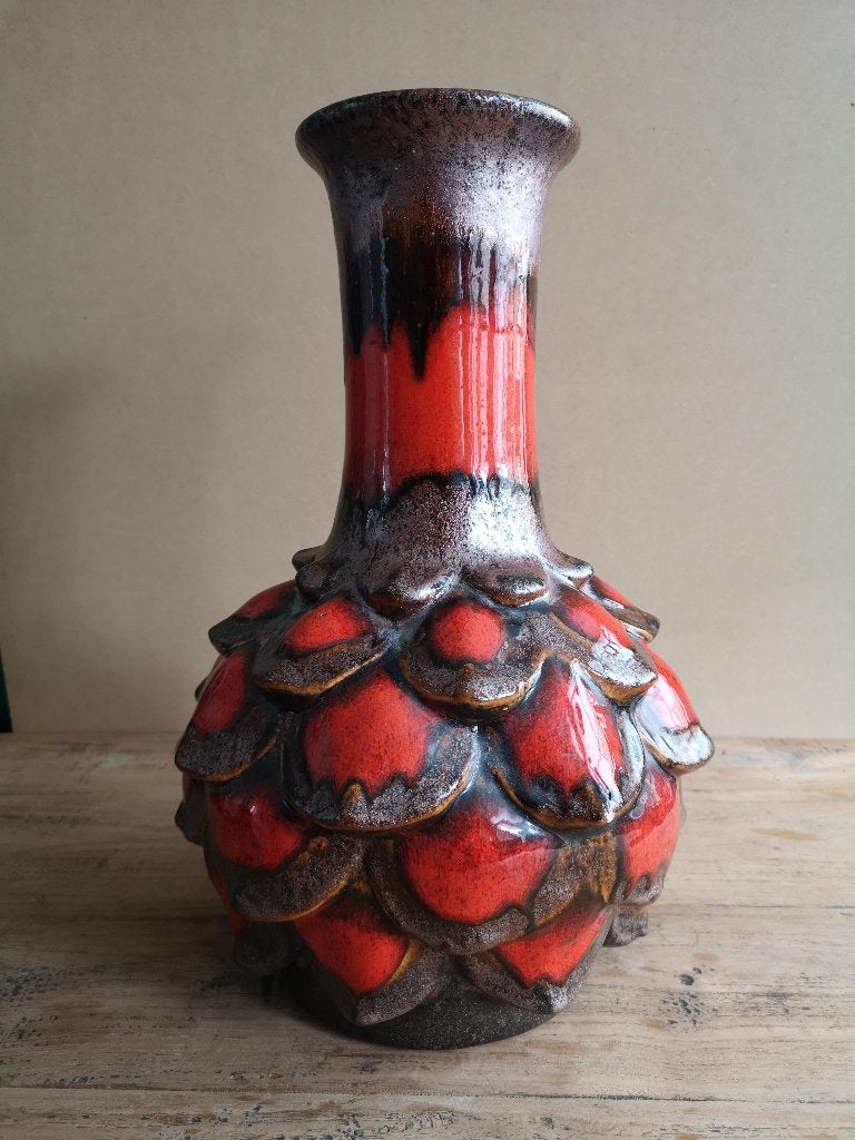 Walter Gerhards vaas 1040/42, rood reliëf, West Germany, Verzamelen, Ophalen, Huis en Inrichting
