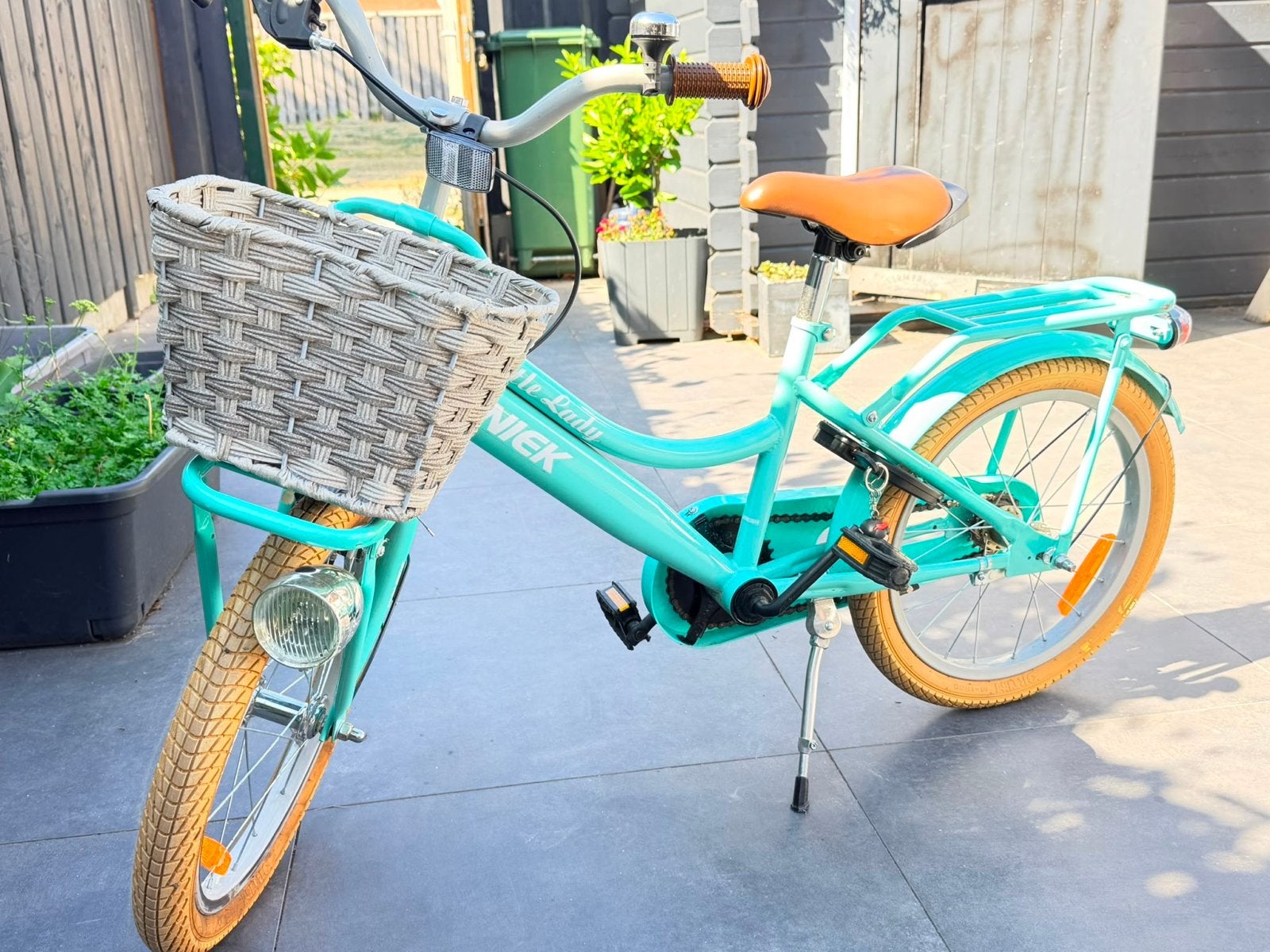 Kinderfiets Kiddie Fungirl 18 inch turquoise met voordrager, Ophalen, Zo goed als nieuw, Terugtraprem, 16 tot 20 inch