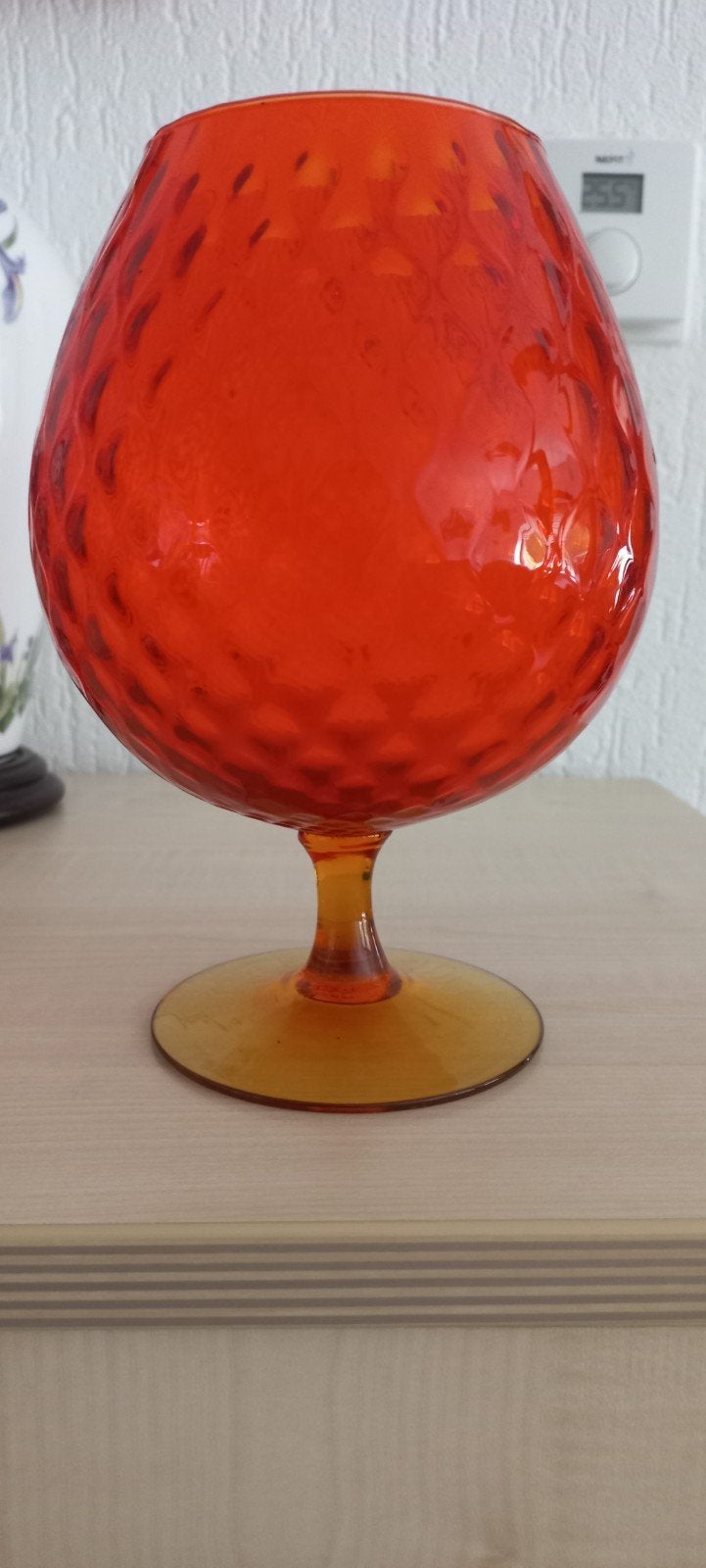 Vintage Empoli Glazen Vaas Oranje Reuzen Brandy Glas, Ophalen