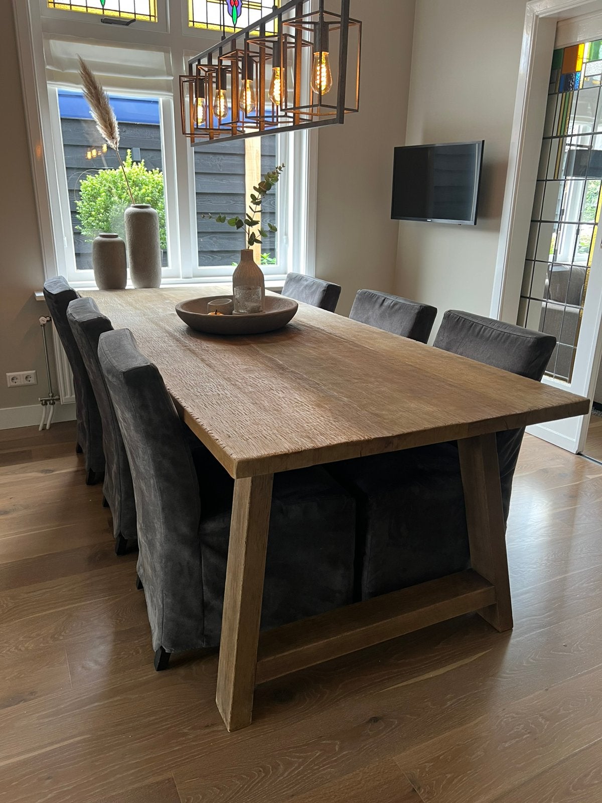 Rough eettafel Met Landelijk Label 240x100 + 6 stoelen, Ophalen, Zo goed als nieuw, 4 tot 6 stoelen