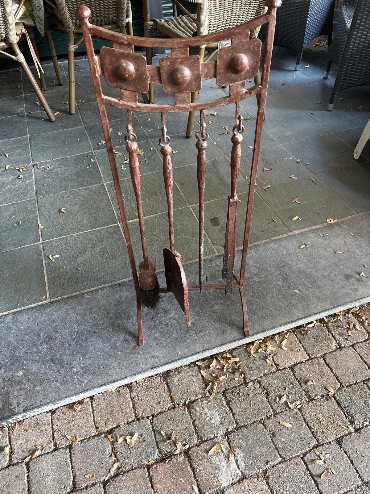Vintage Smeedijzeren Haardstel met Standaard, Ophalen of Verzenden, Gebruikt
